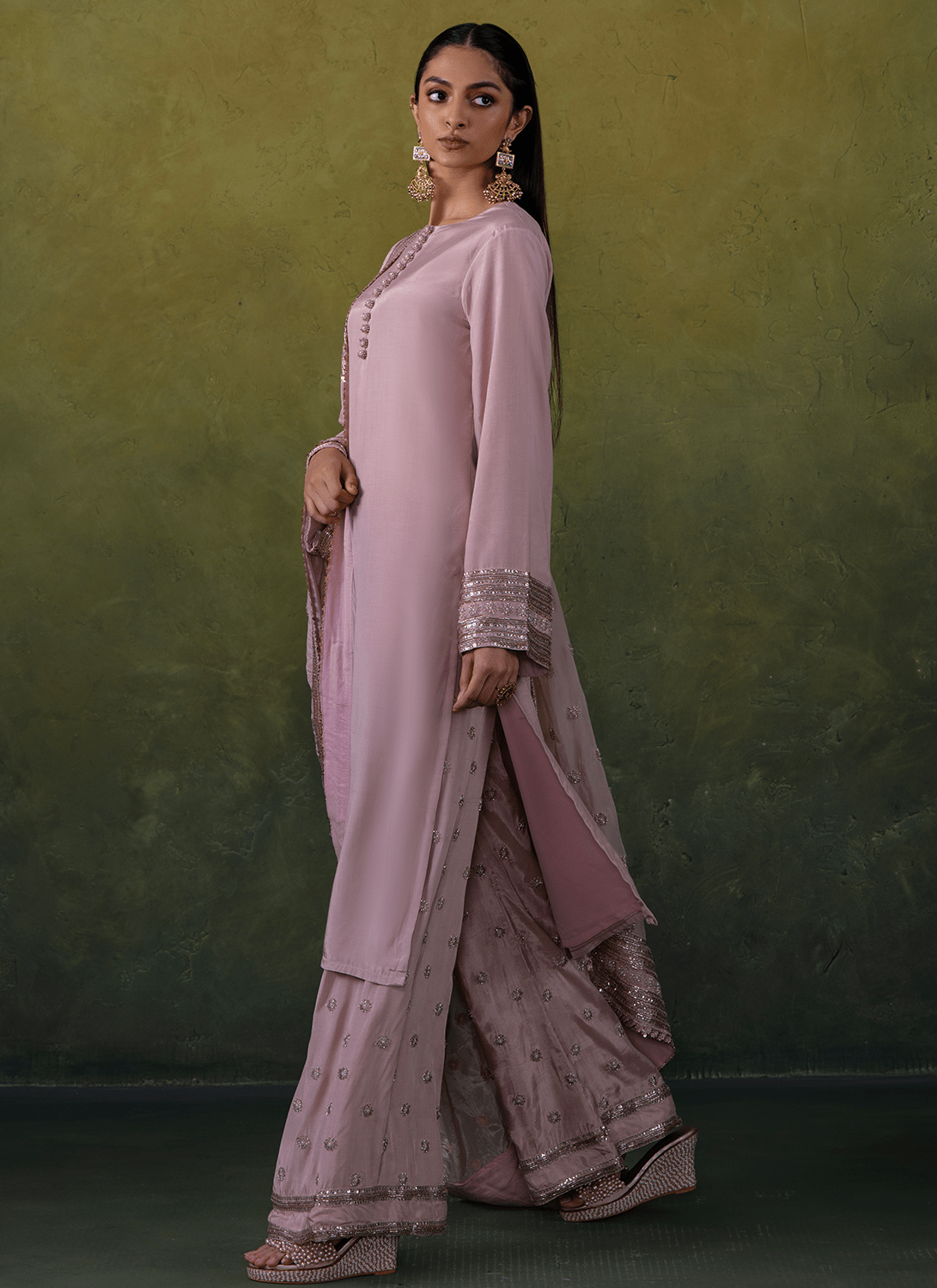 Light Pink Embroidered Viscose Silk Palazzo Suit - Lashkaraa