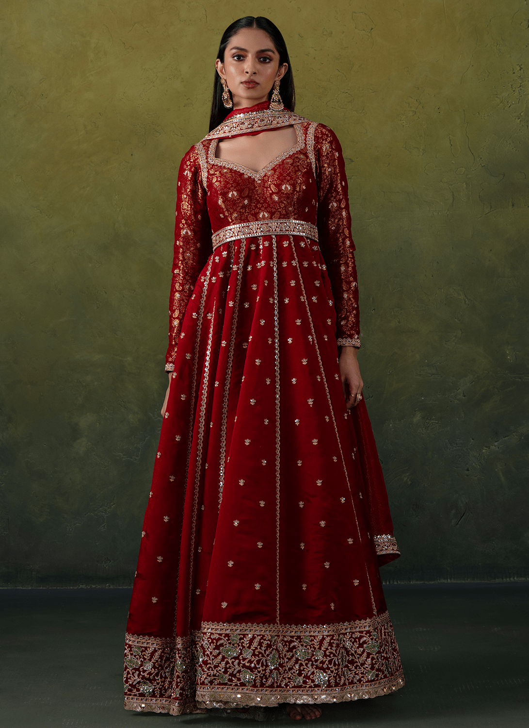 Maroon Embroidered Brocade Anarkali - Lashkaraa