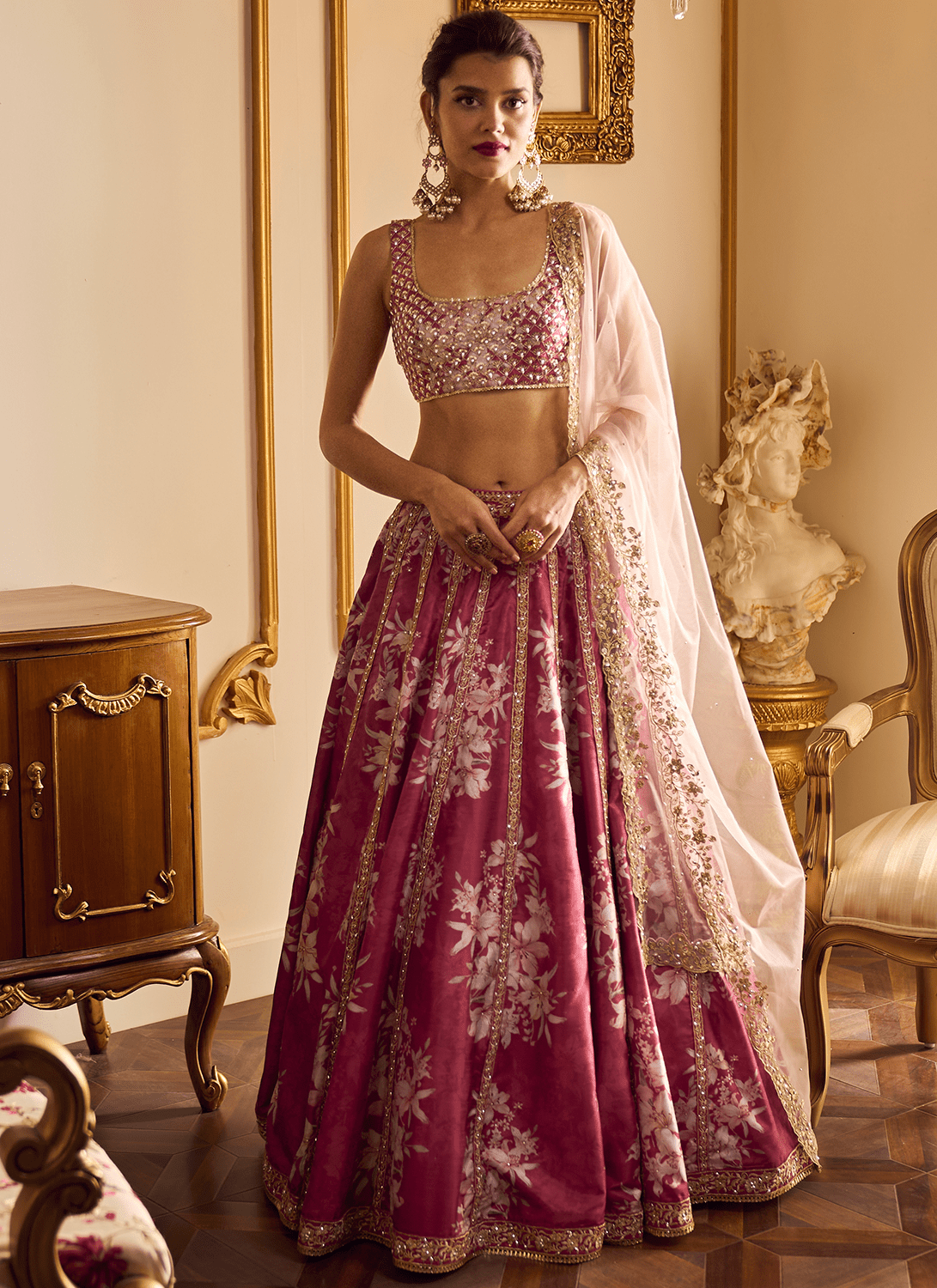 Maroon Floral Printed Lehenga