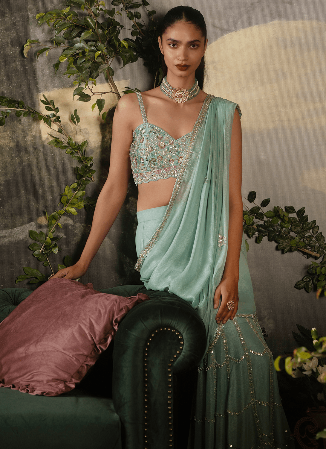 Mint Blue Embroidered Georgette Saree - Lashkaraa