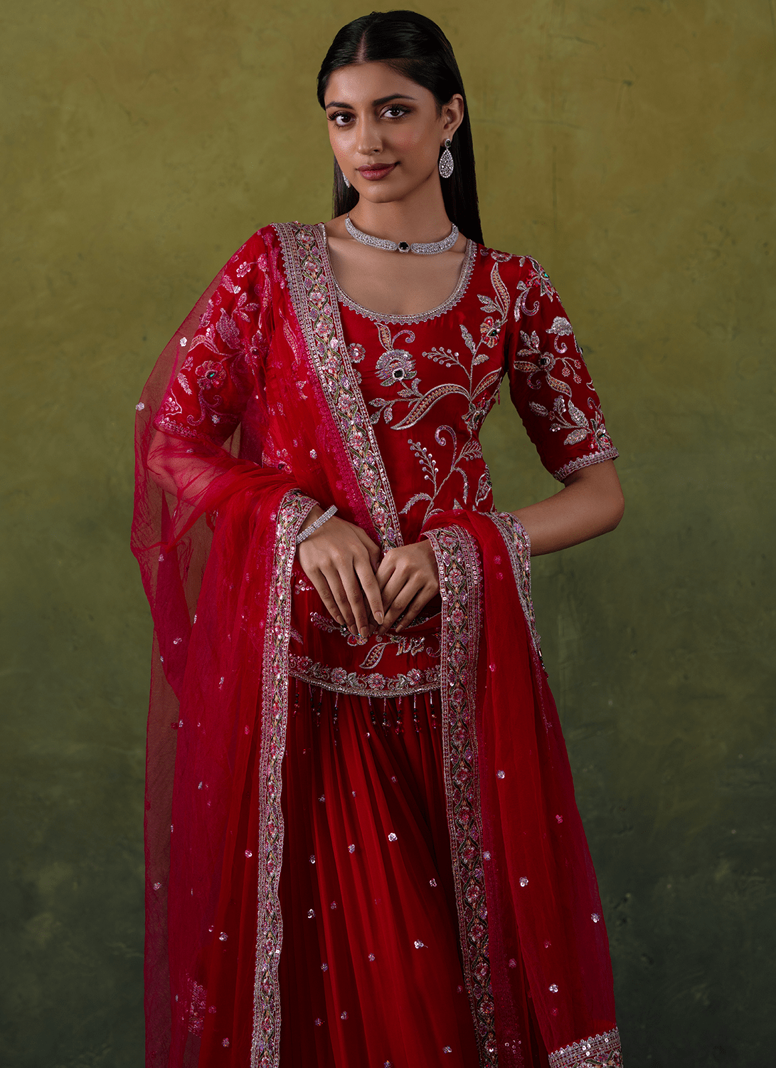 Pink Embroidered Crepe Sharara Suit - Lashkaraa