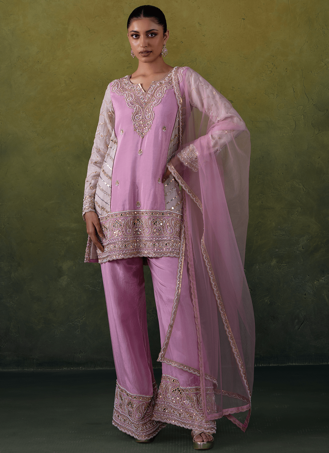 Pink Embroidered Organza Straight Suit - Lashkaraa