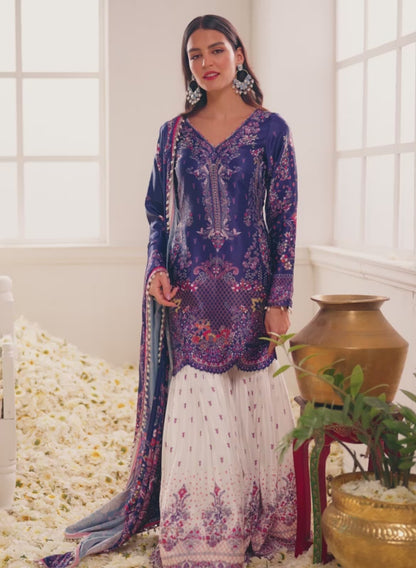 Blue and White Floral Printed Gharara Suit