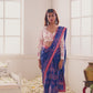 White and Blue Floral Printed Saree