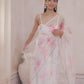 White and Hot Pink Floral Organza Saree