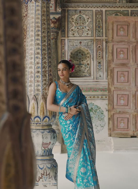 Blue Woven Design Brocade Saree main image 0