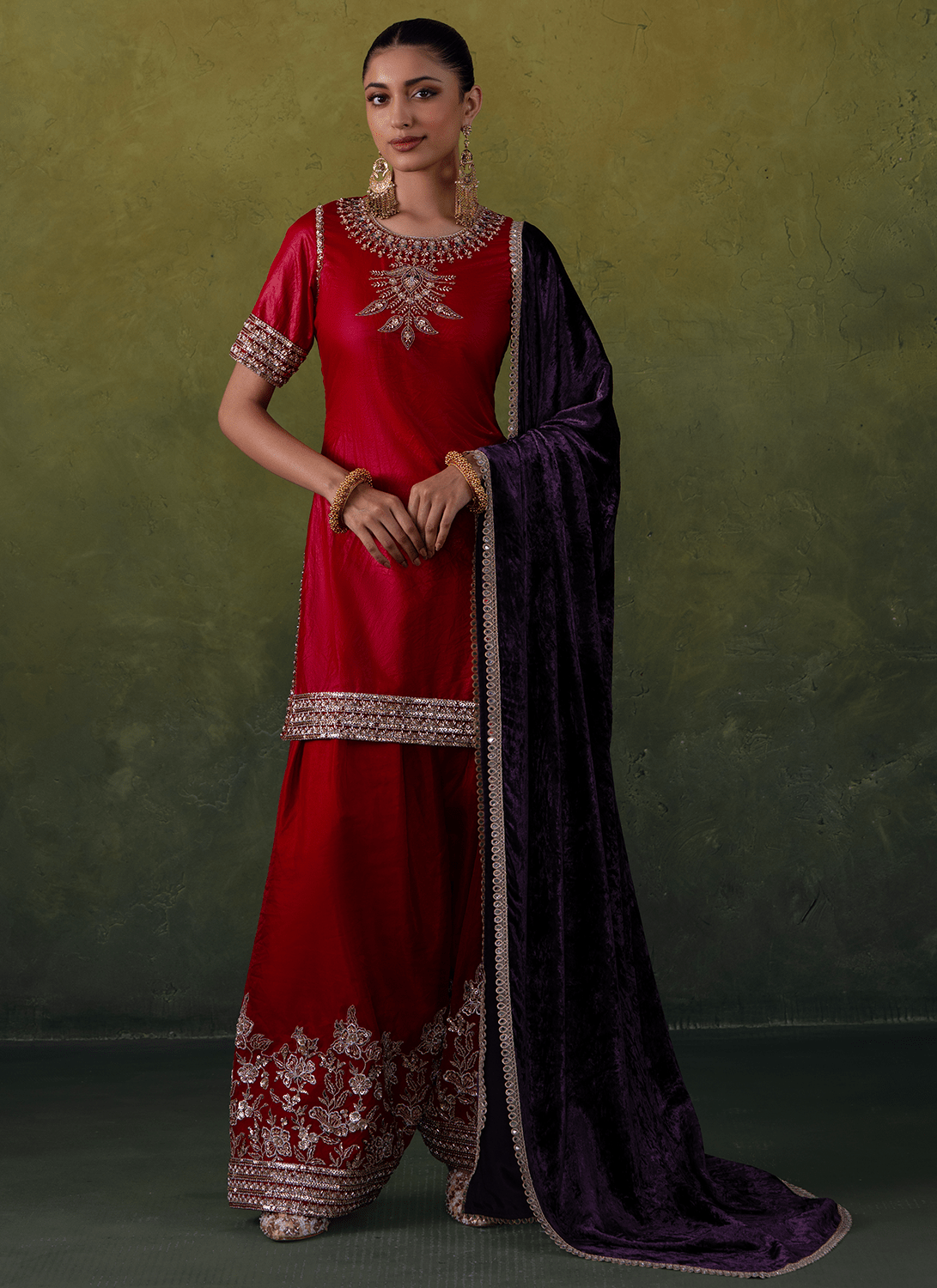 Red Embroidered Silk Salwar Suit - Lashkaraa