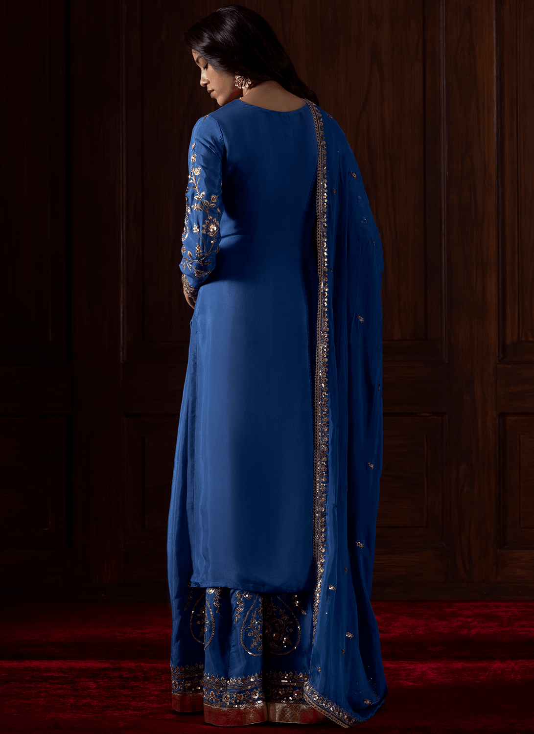 Royal Blue Embroidered Silk Sharara - Lashkaraa
