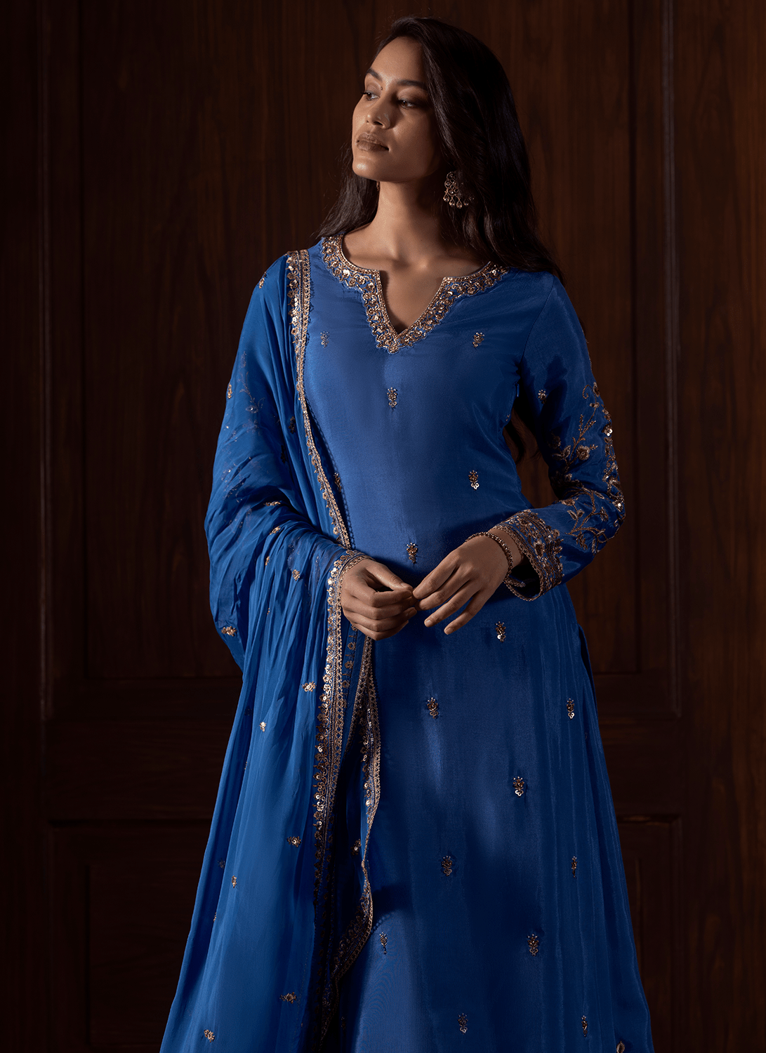 Royal Blue Embroidered Silk Sharara - Lashkaraa