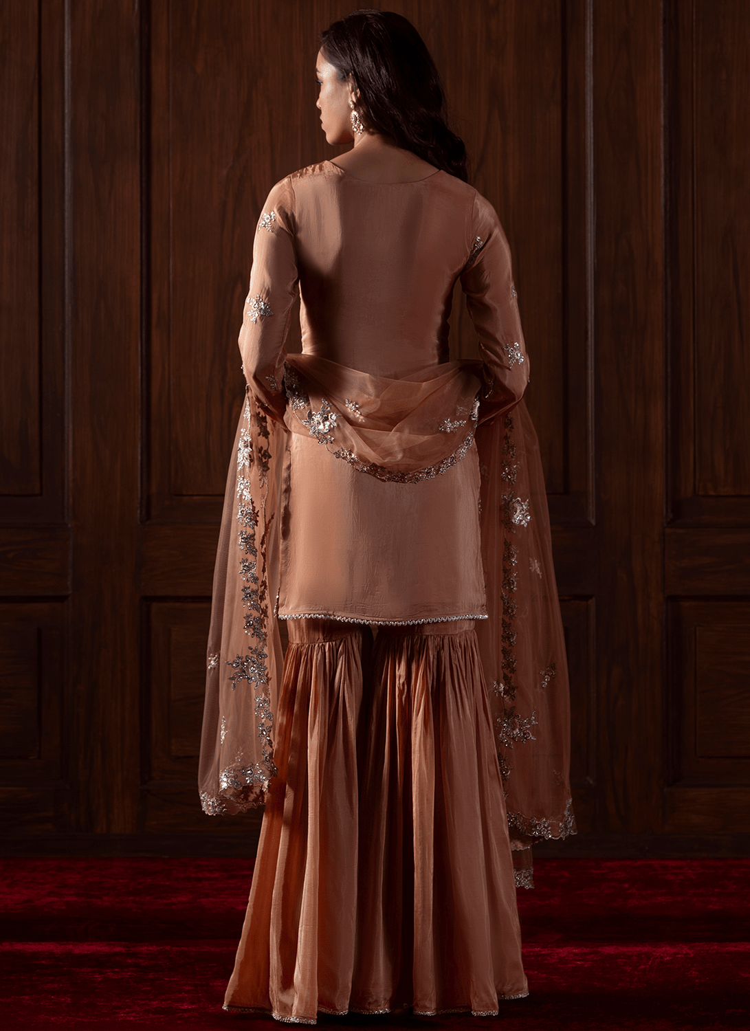 Rust Embroidered Silk Gharara - Lashkaraa