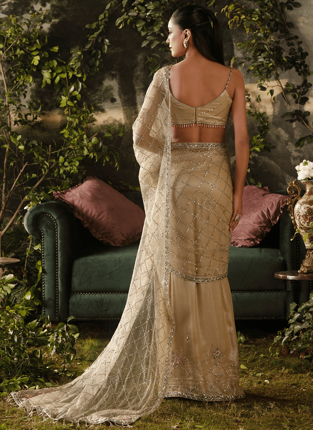 Soft Gold Embroidered Viscose Georgette Saree - Lashkaraa