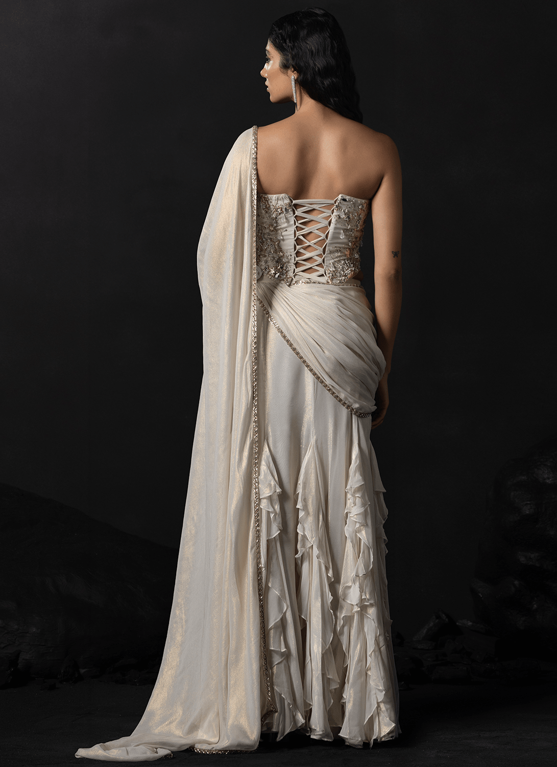 White Embroidered Georgette Saree - Lashkaraa
