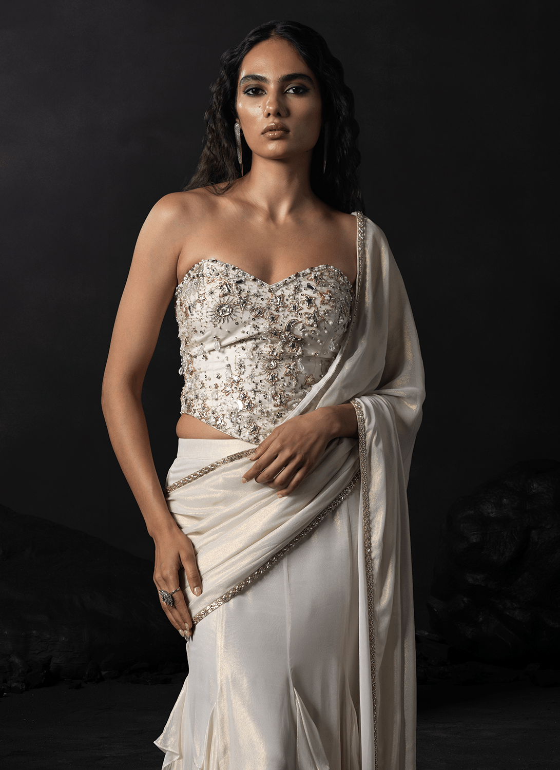 White Embroidered Georgette Saree - Lashkaraa