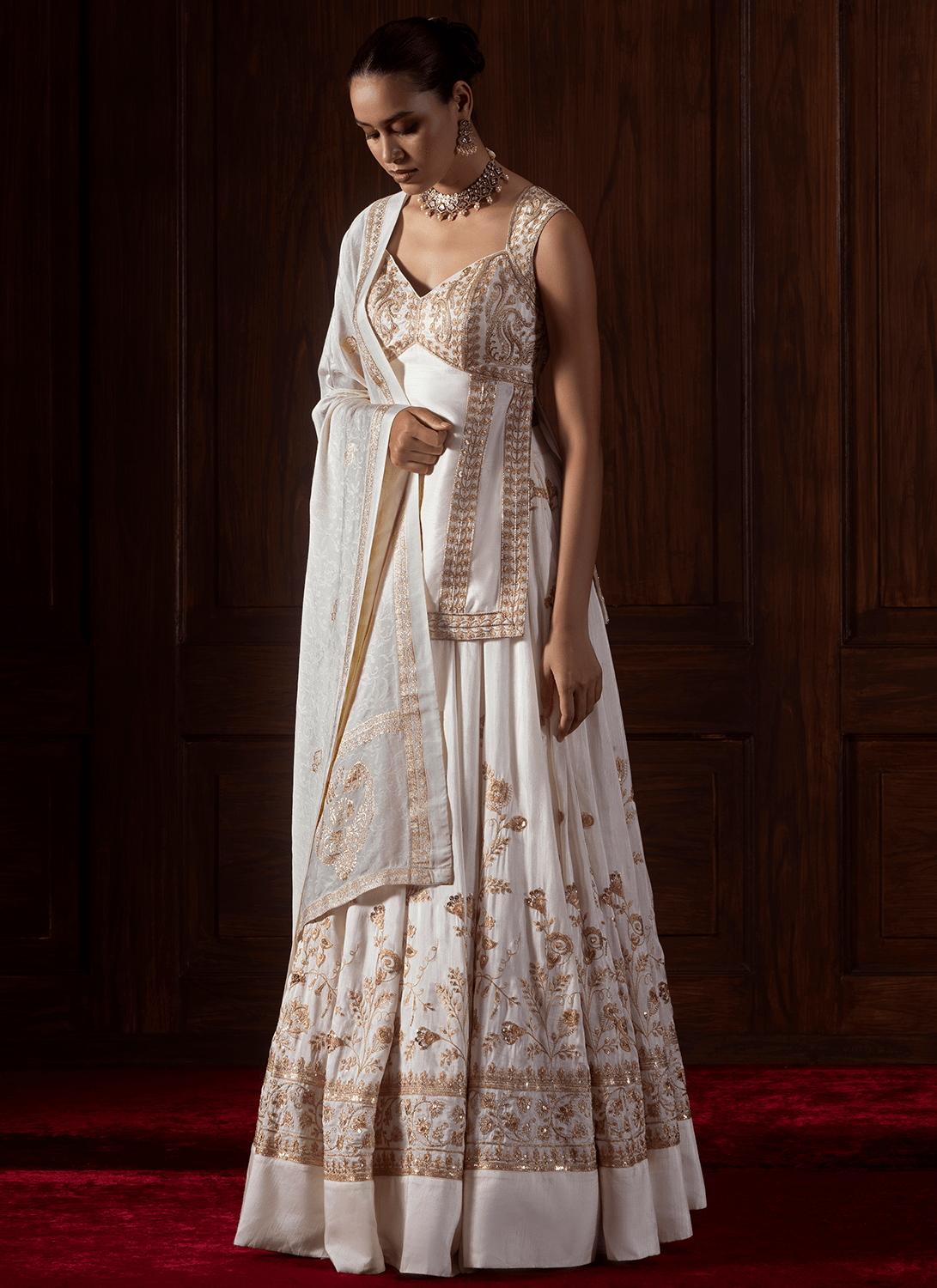 White Embroidered Silk Lehenga - Lashkaraa