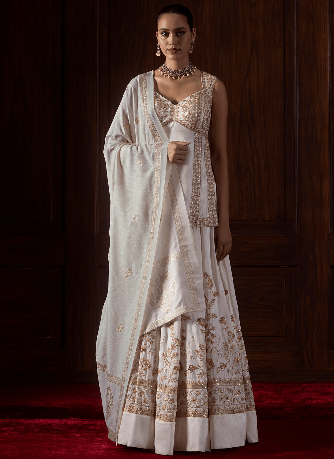 White Embroidered Silk Lehenga - Lashkaraa