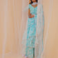 Mint Blue White Floral Printed Saree