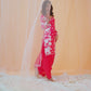 Hot Pink White Floral Printed Straight Suit