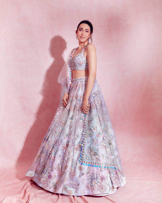 Ombre Pink and Blue Heavy Embellished Lehenga