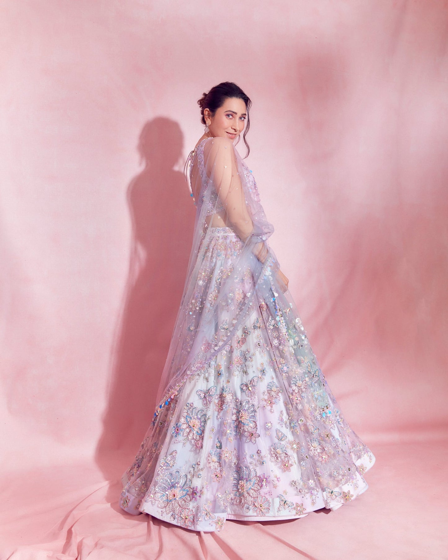 Ombre Pink and Blue Heavy Embellished Lehenga