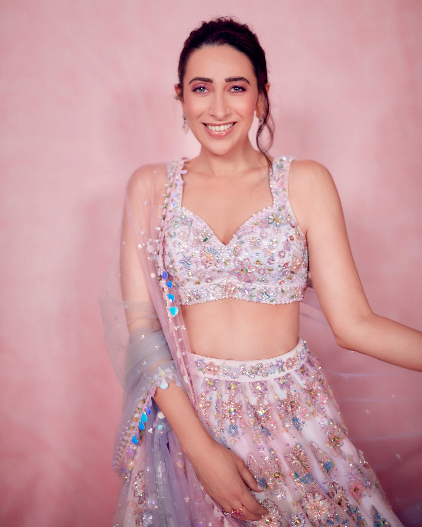 Ombre Pink and Blue Heavy Embellished Lehenga