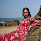 Deep Red Floral Printed Anarkali