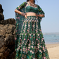 Bottle Green Floral Printed Crop Sharara Set