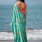 Sea Green and Pink Floral Printed Saree