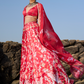 Red Floral Printed Lehenga