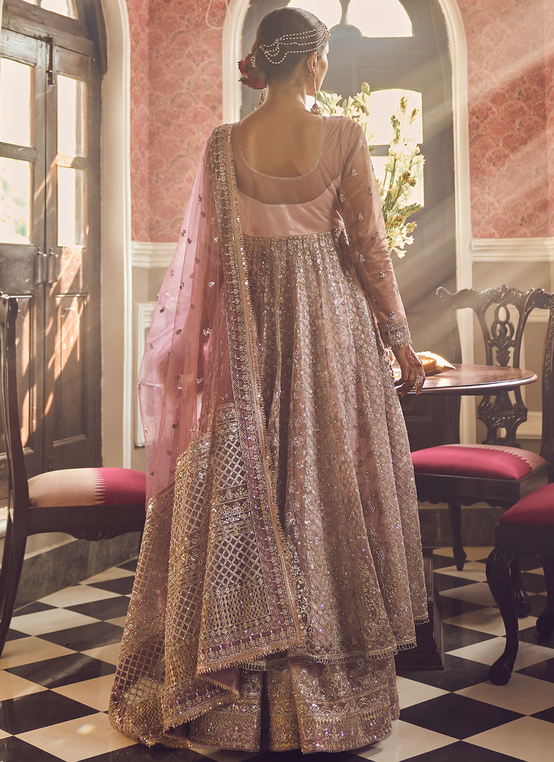 Light Pink Embroidered Anarkali Style Lehenga