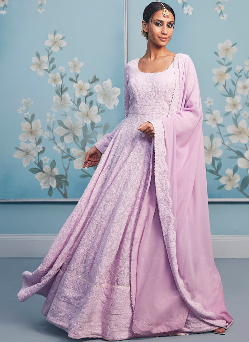 Lilac Thread Embroidered Anarkali