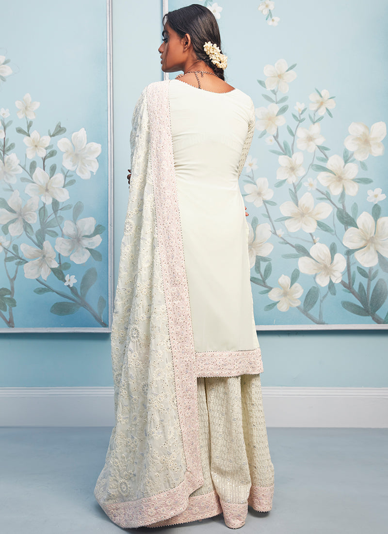 Mint Green Thread Embroidered Sharara Suit
