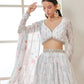 White and Blue Floral Printed Lehenga
