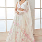 Off White and Pink Floral Printed Lehenga