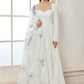 White Georgette Anarkali With Floral Printed Dupatta