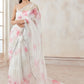 White and Hot Pink Floral Organza Saree