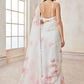 White and Hot Pink Floral Organza Saree