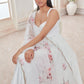 White Satin Anarkali With Floral Printed Dupatta