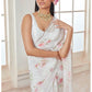 White and Pink Floral Tabby Silk Saree