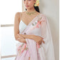 White and Pink Floral Organza Saree