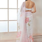 White and Pink Floral Organza Saree