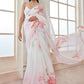 White and Pink Floral Organza Saree