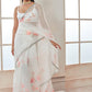 White and Red Floral Organza Saree