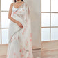 White and Red Floral Organza Saree