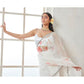 White and Red Floral Organza Saree