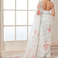 White and Red Floral Organza Saree