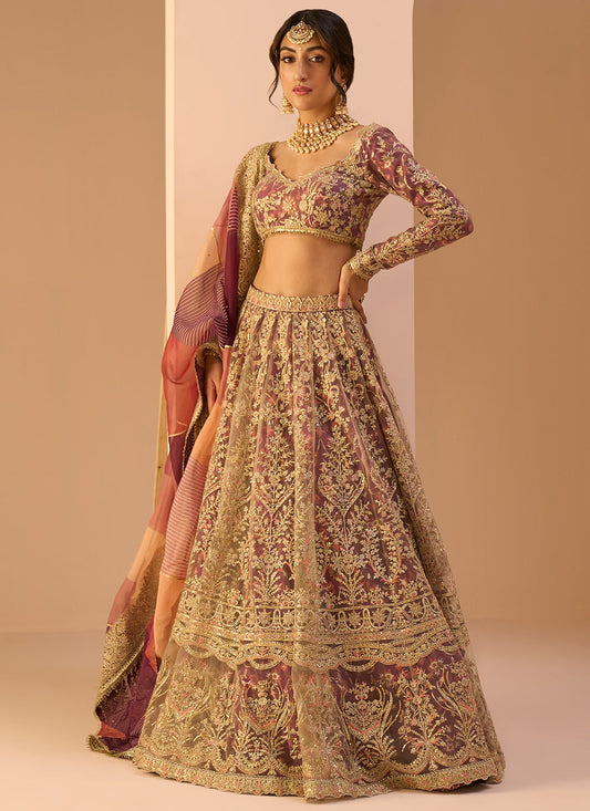 Magenta Multicolor Embroidered Lehenga