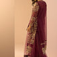 Wine Embroidered Sharara Suit