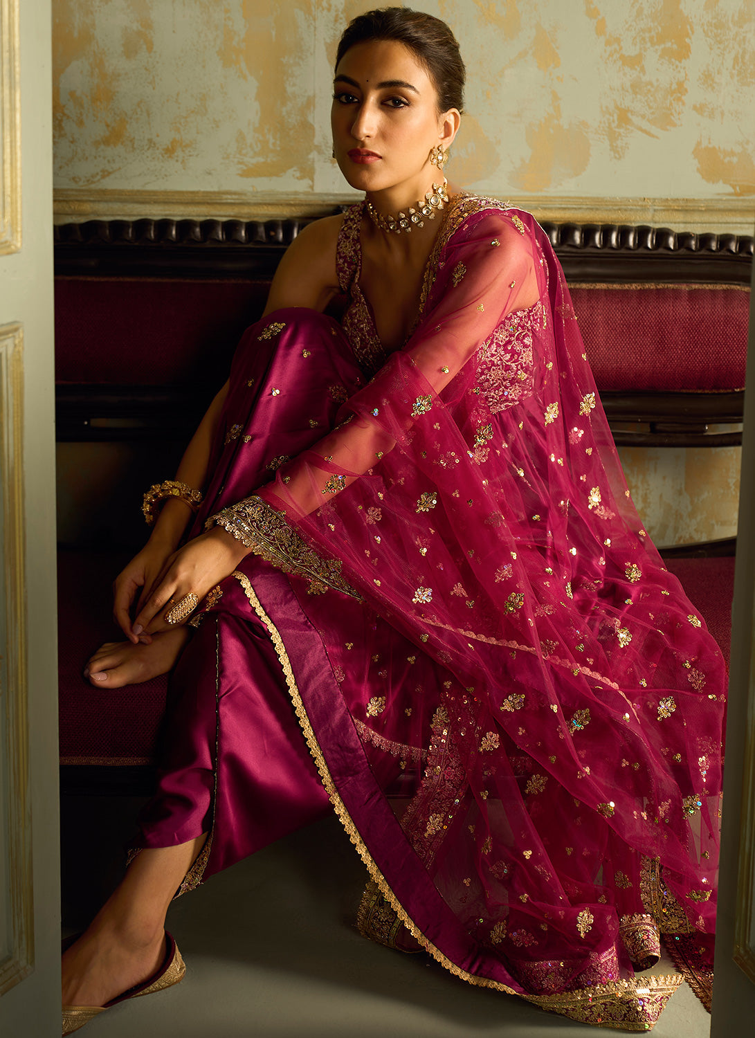 Pink Embroidered Peplum Style Punjabi Suit