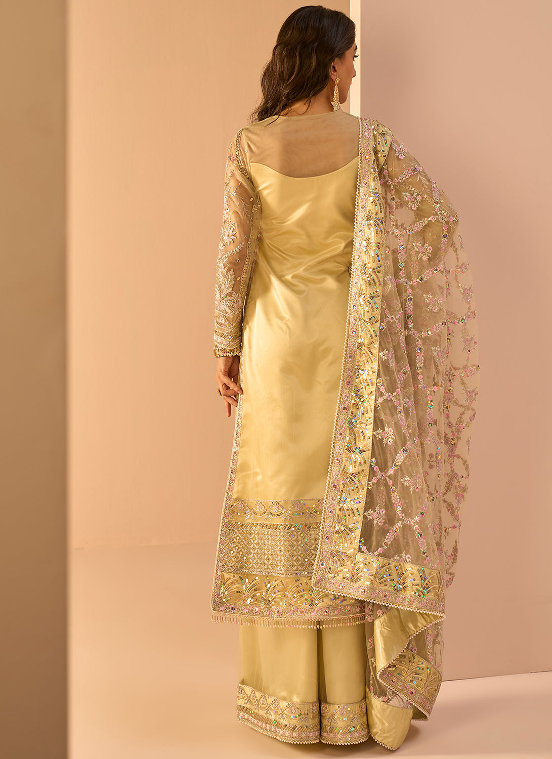 Light Yellow Embroidered Palazzo Suit