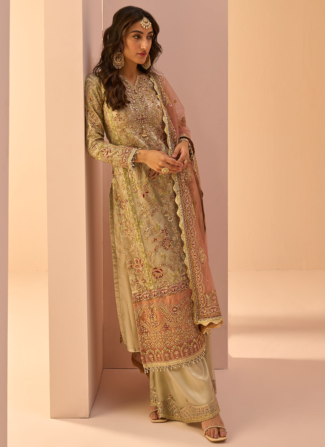 Dusty Mint Multicolor Embroidered Palazzo Suit